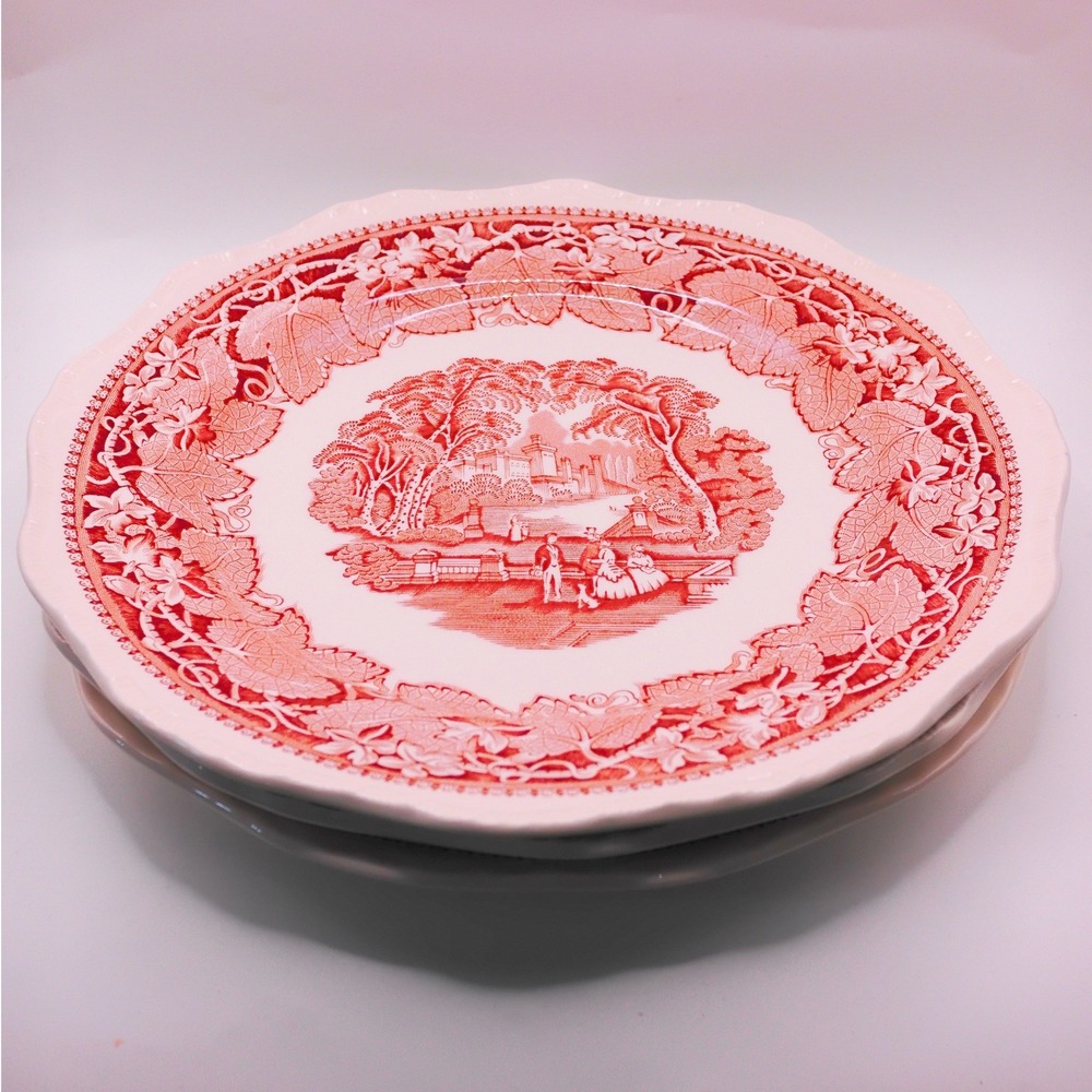 Mason's Vista Salad Plate 10.5 Red Pink Ironstone Set of 3 England Vintage